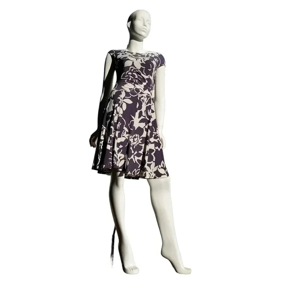 Lauren Ralph Lauren Gray and White Floral Ruched Womens Dress Size 6 - Picture 7 of 14